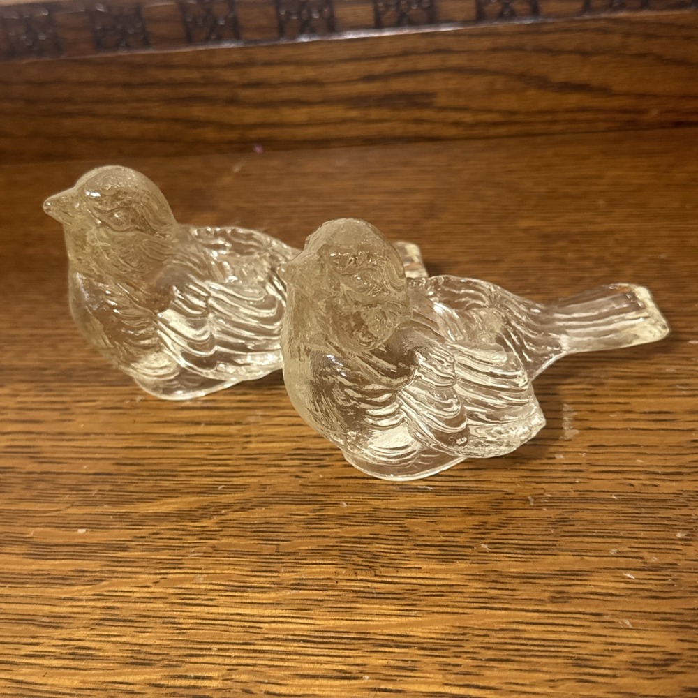 Pair Clear Glass Bird Taper Candlestick Holders Figurines 3x4"